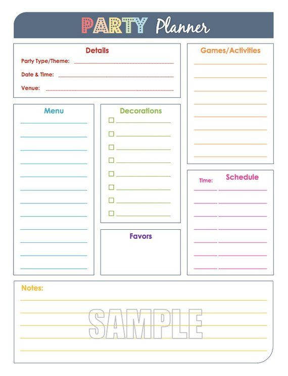 Party Planning Checklist Template Party Planner and Party Guest List Set Fillable organizing