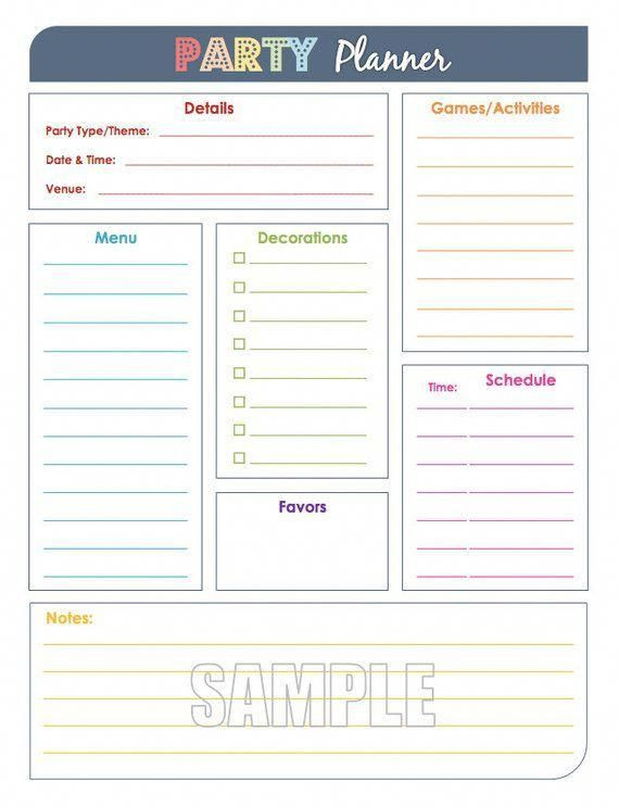 Party Planning List Template Party Planner and Party Guest List Set Fillable organizing