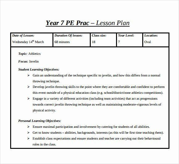 Pe Lesson Plan Template Pe Lesson Plan Template Awesome Phys Ed Lesson Plan Template