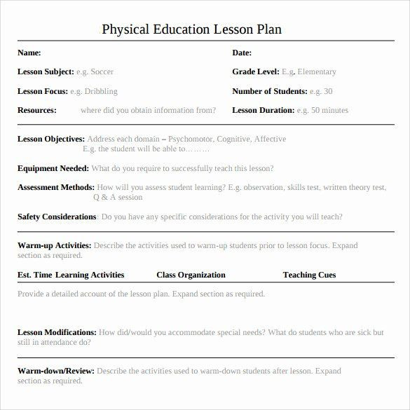 Pe Lesson Plan Template Pe Lesson Plan Template Beautiful Sample Physical Education