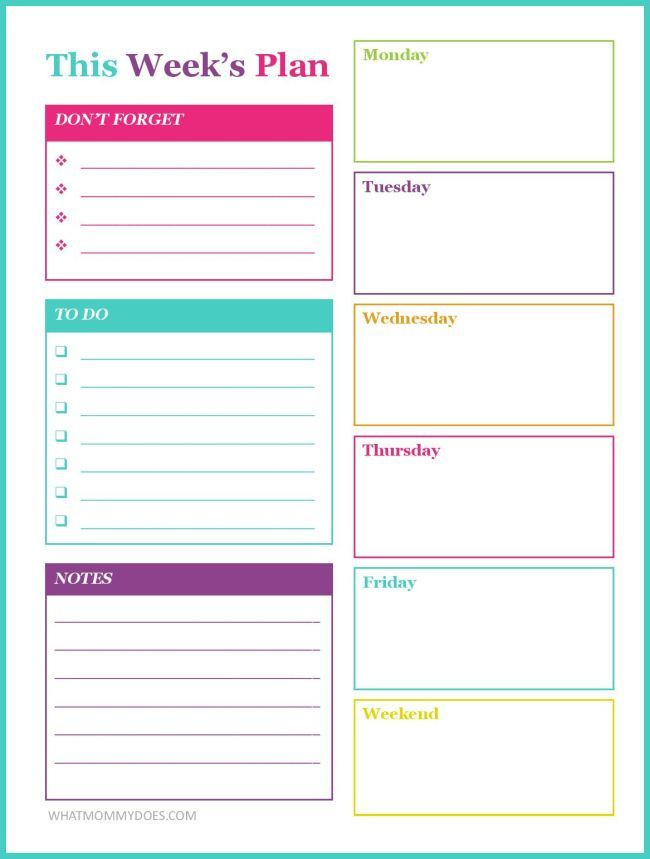 Printable Weekly Planner Template Pin On Printable Calendars Daily Schedules to Do Lists