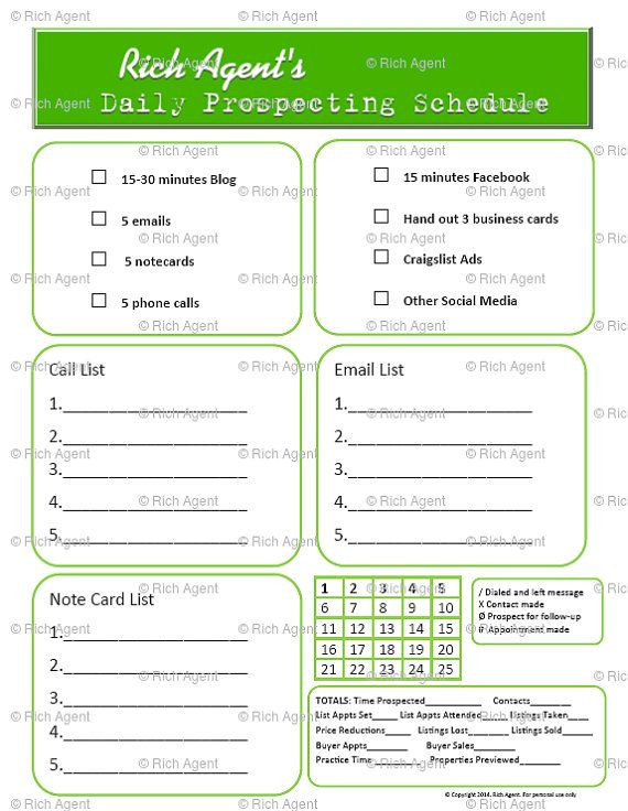 Real Estate Daily Planner Template Prospecting Kit tools for Real Estate Agents Prospecting