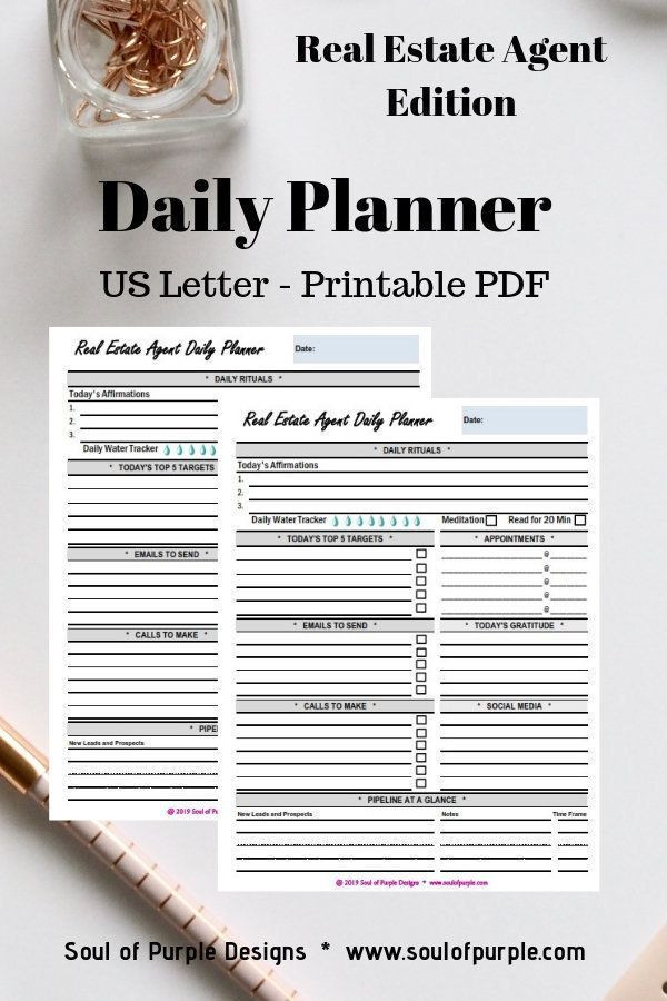 Real Estate Daily Planner Template Real Estate Agent Daily Planner Printable