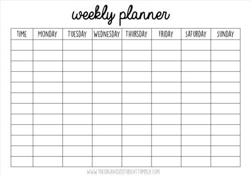 Study Plan Template for Students Weekly Planner