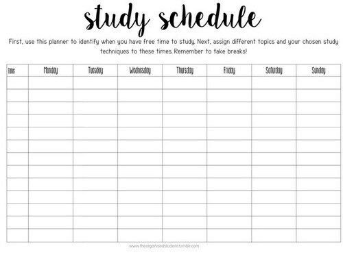Study Plan Template Study Schedule Planning Planner