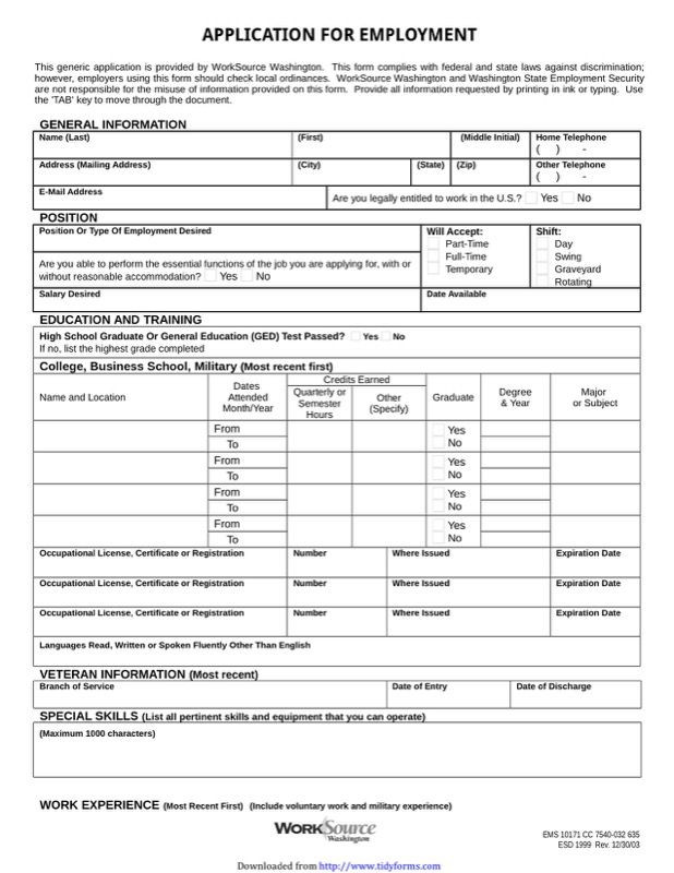 Substance Abuse Discharge Plan Template Download Simple Application for Employment form Tidyform