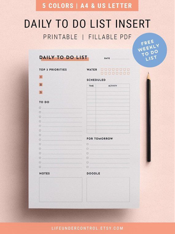 To Do List Planner Template Daily Schedule to Do List Insert Free Weekly Planner A4