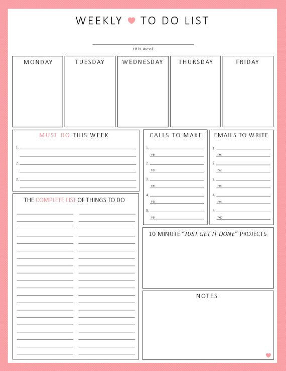 To Do List Planner Template Week at A Glance