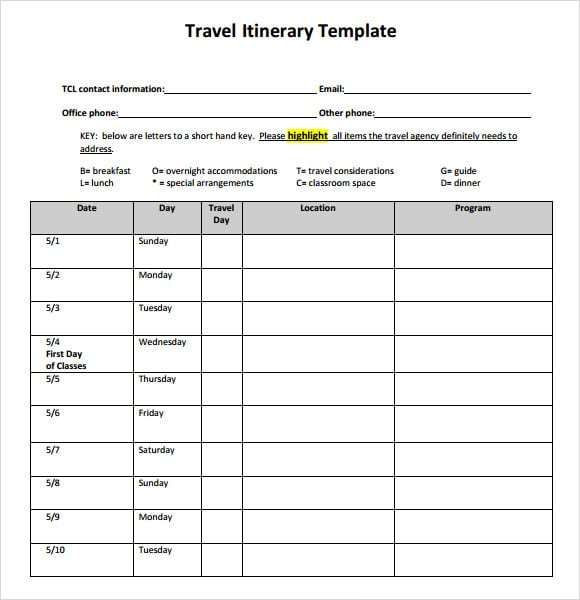 Travel Itinerary Planner Template Travel Itinerary Template 7