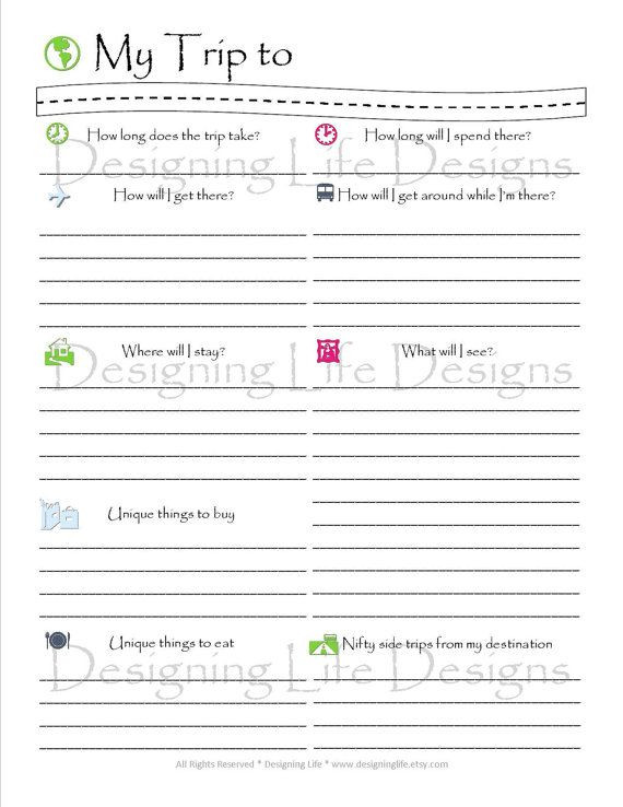 Travel Itinerary Planner Template Vacation Travel Planner Printable Pdf Sheets My Trip to