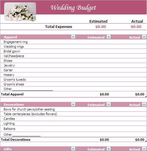 Wedding Budget Planning Template Wedding Bud Planning Template