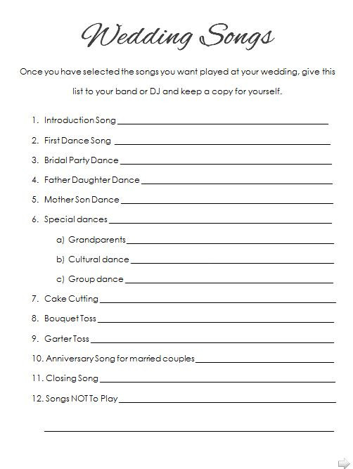 Wedding Plan Checklist Template to A Printable Pdf Copy Of Our Wedding song