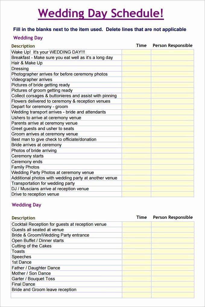 Wedding Planning Excel Template Wedding Day Timeline Template Free Awesome Wedding Schedule