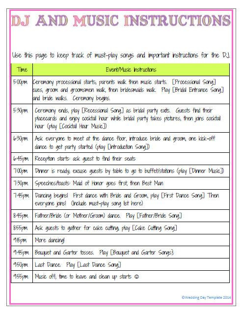 Wedding Planning Timeline Template Printable Editable Wedding Day Template Detailed Version
