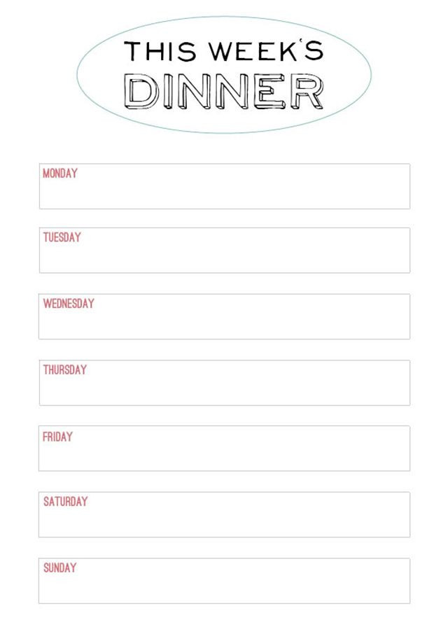 Weekly Dinner Menu Planner Template Family Style Dinner – Printable Menu