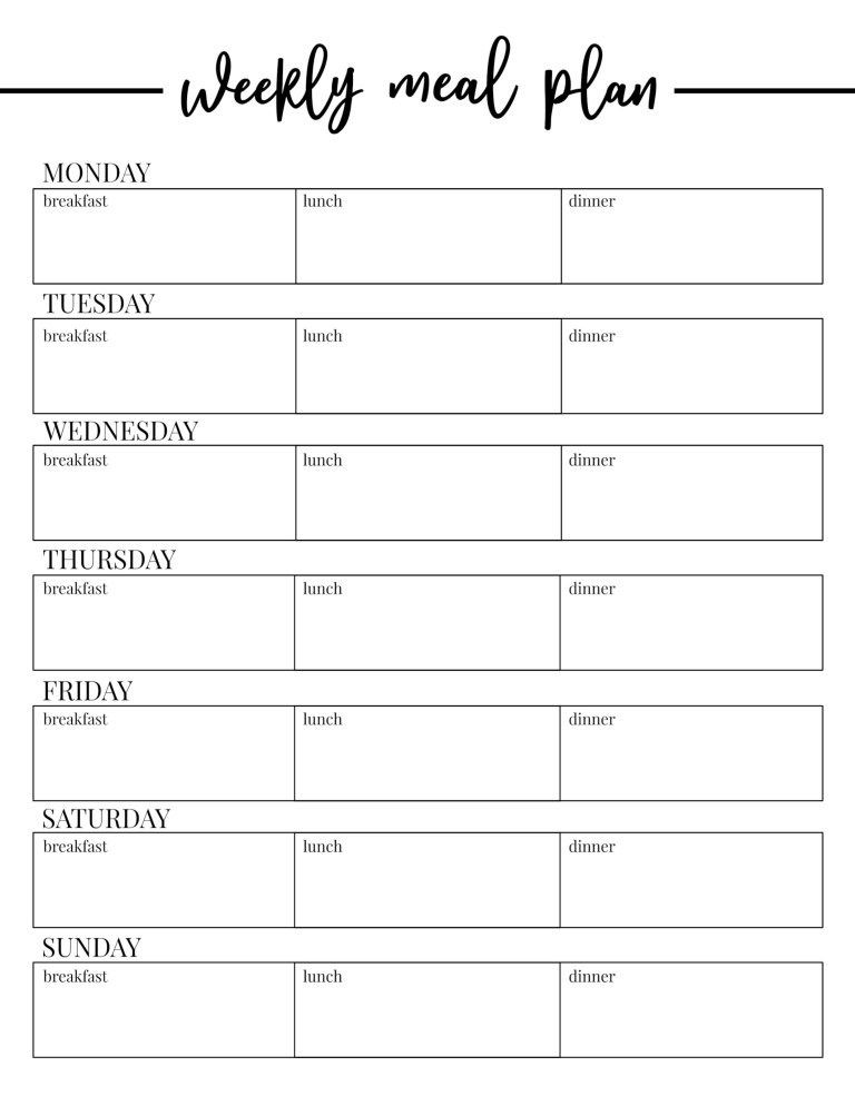 20 Weekly Dinner Menu Planning Template