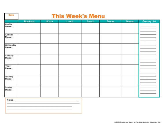 Weekly Food Planner Template Weekly Menu Meal Planner and Grocery List Printable Pdf
