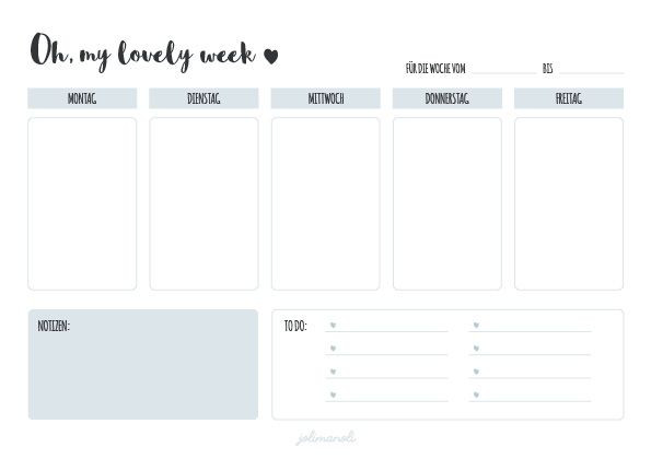 Weekly Planner 2016 Template Free Printable Wochenplaner Weekly Planner In Blau &amp; Rosa
