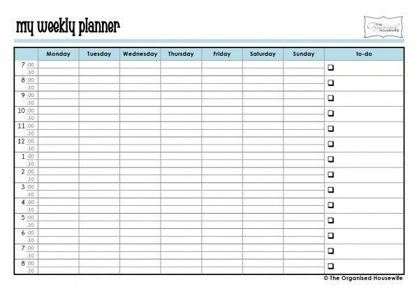 Weekly Planner 2016 Template Printable My Weekly Planner the organised Housewife