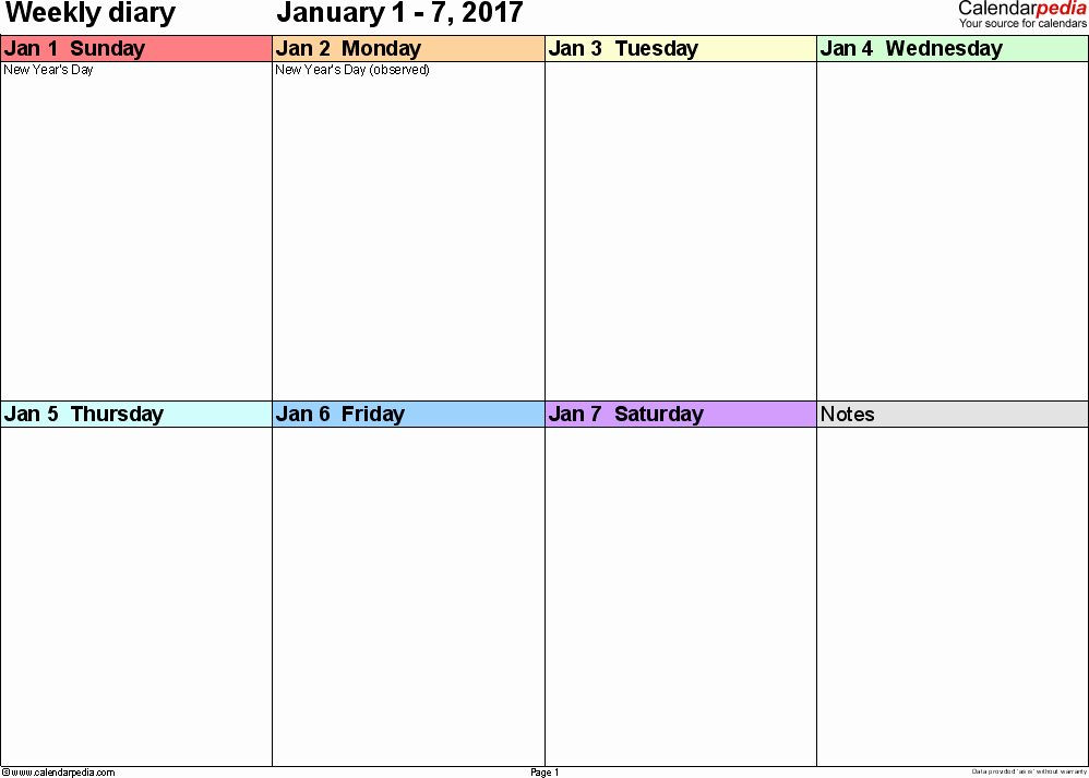 Weekly Planner Template 2017 7 Day Week Schedule Template Lovely Weekly Calendar 2017