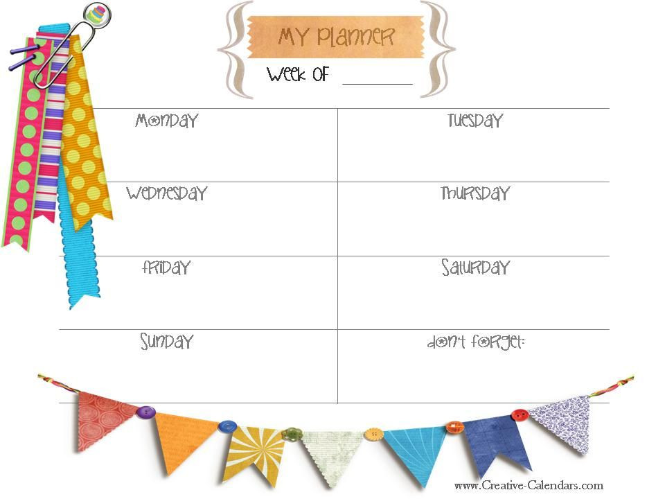 Weekly Planner Template for Kids Printable Weekly Calendar
