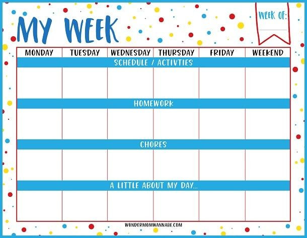 Weekly Planner Template for Kids Weekly Planner Printable for Kids
