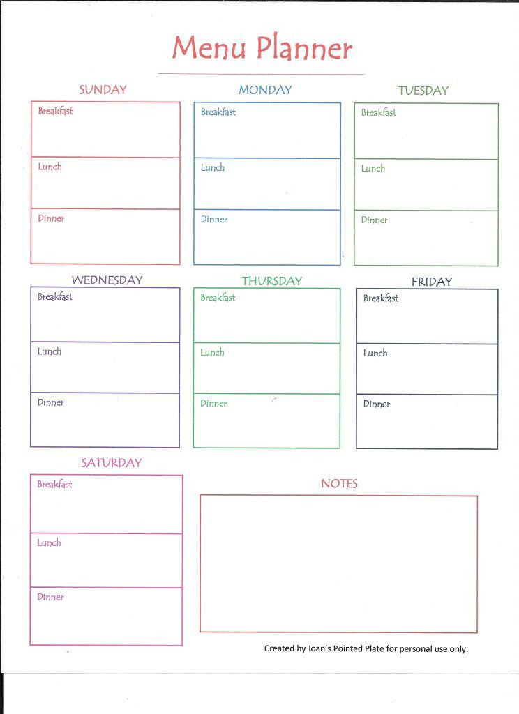 Weight Watchers Meal Planner Template Free Printables Joan S Pointed Plate In 2020