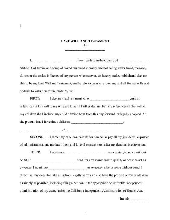 Will and Estate Planning Template Free Printable Last Will and Testament form Generic