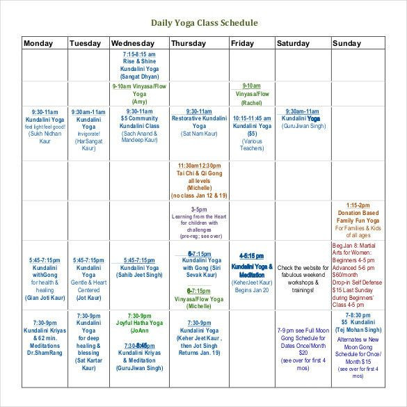 Yoga Class Plan Template Yoga Class Plan Template New Class Schedule Template 36 Free